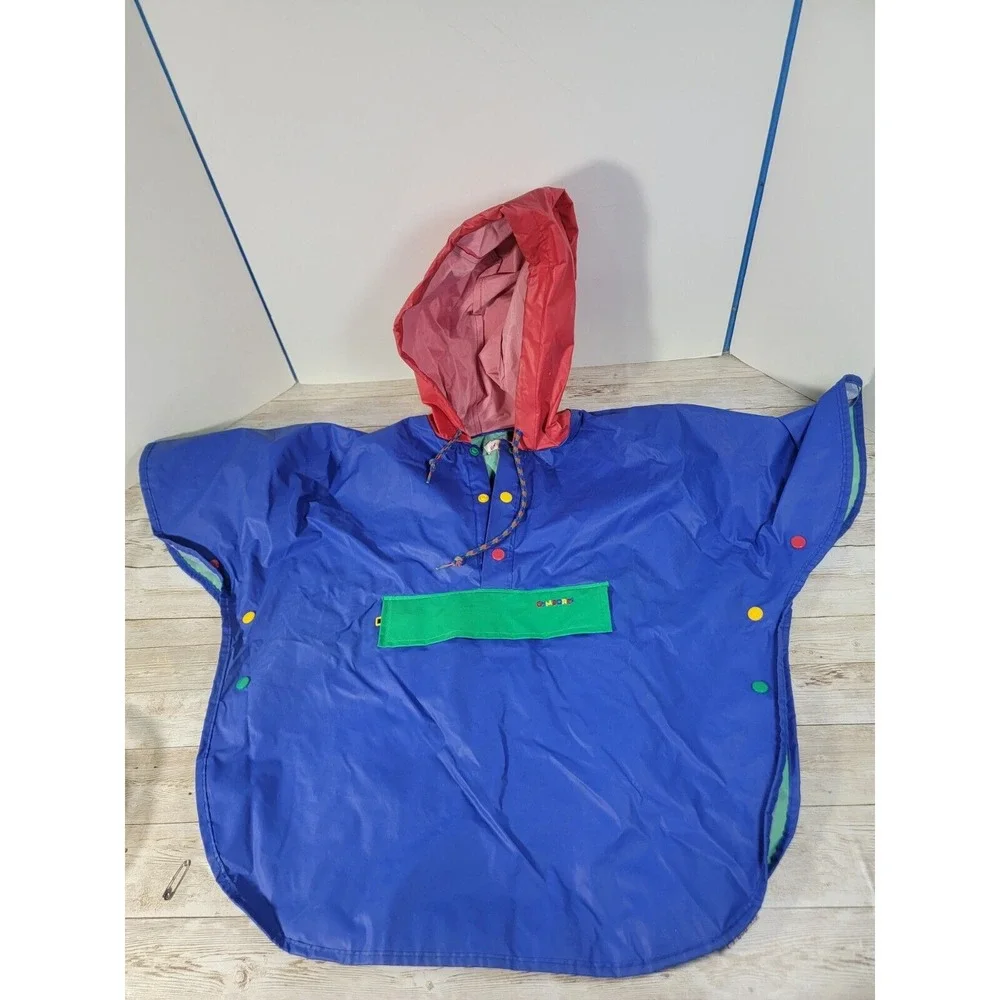 Vintage 90s Gymboree Youth Small Medium Blank Hooded Rain Jacket Poncho Coloful‎